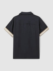 Men | Ché Cuff Detail Cuban Collar Shirt in Navy