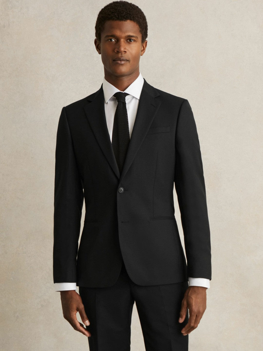 Men Wool-Blend Single-Breasted Suit Jacket Slim-Fit in Black