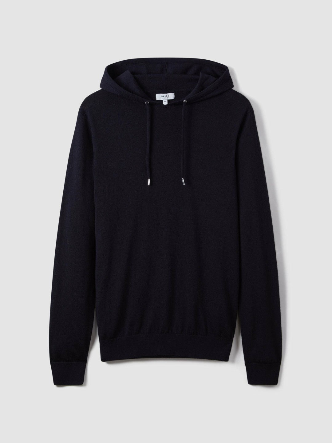 Men Merino Wool Drawstring Hoodie in Navy