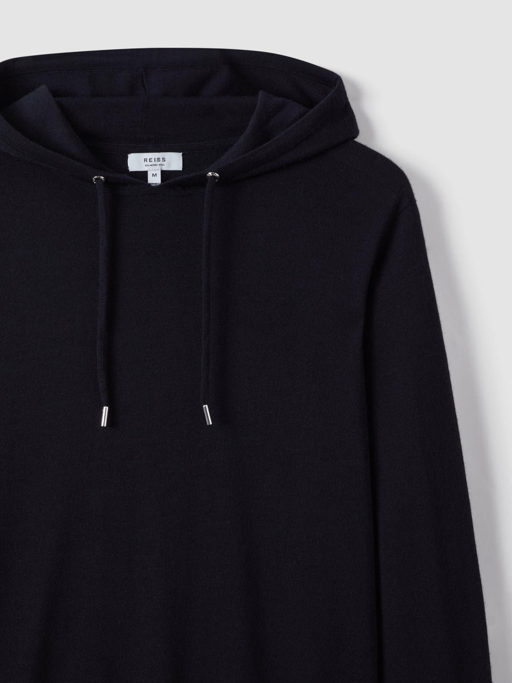 Men Merino Wool Drawstring Hoodie in Navy