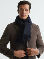 Men Wool and Cashmere Scarf in Navy
