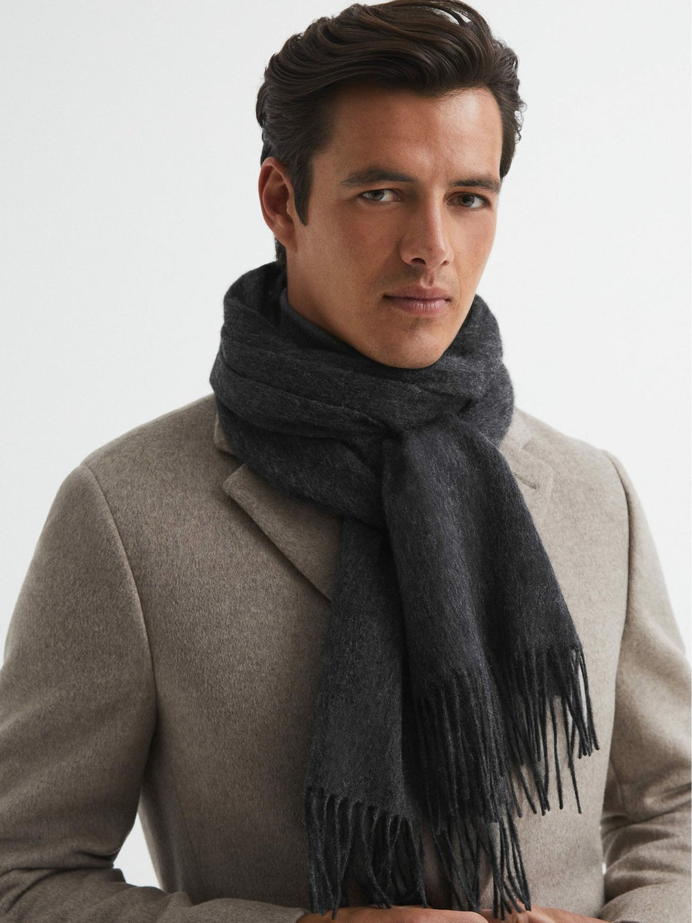 Men Wool and Cashmere Scarf in Charcoal