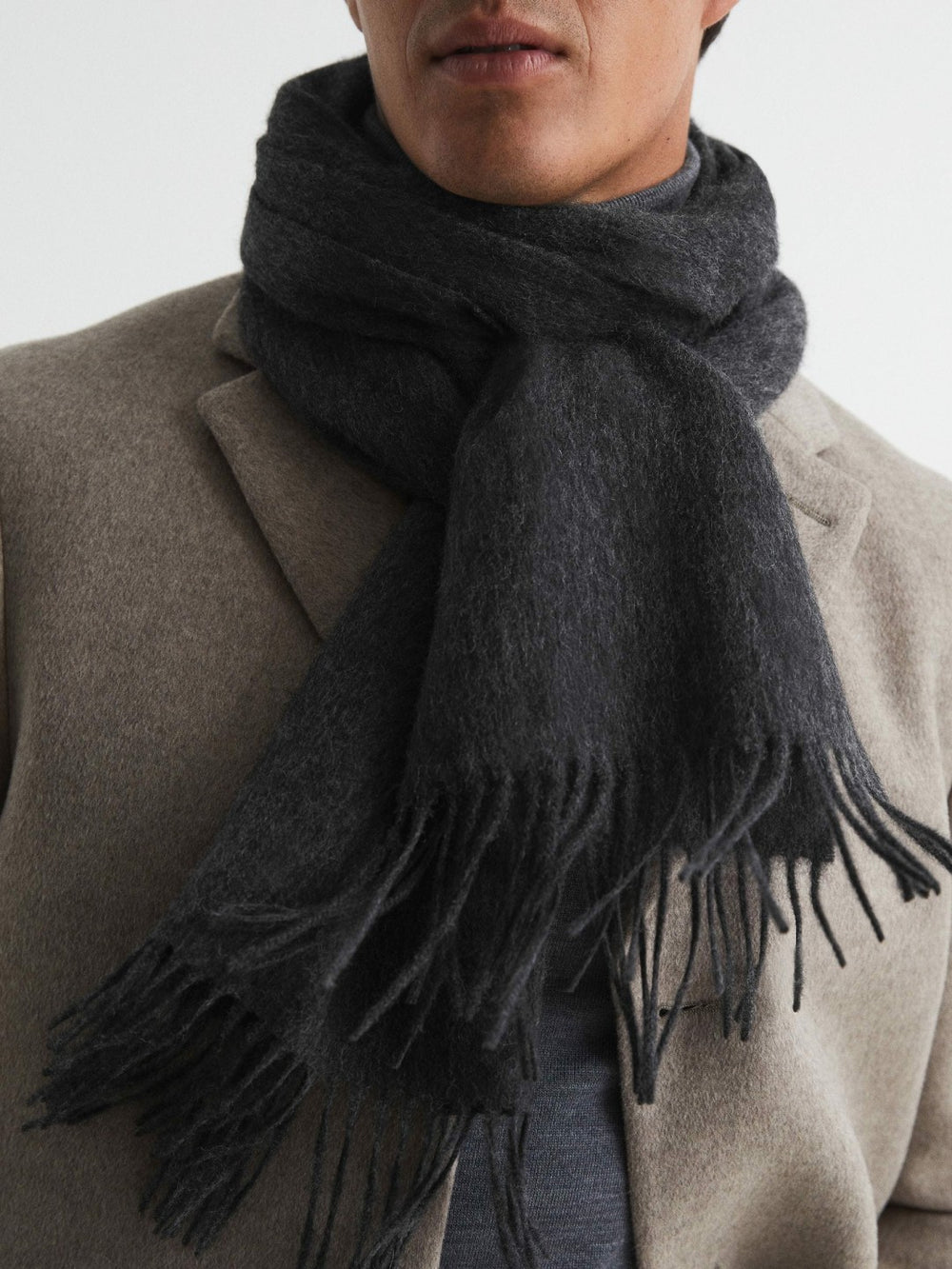 Men Wool and Cashmere Scarf in Charcoal