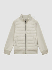 Children & Baby 3-9 yrs Funnel Neck Quilted Hybrid Jacket in Stone