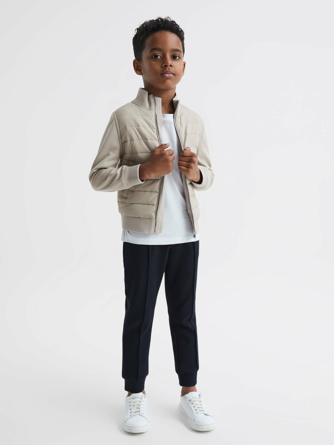 Children & Baby 3-9 yrs Funnel Neck Quilted Hybrid Jacket in Stone