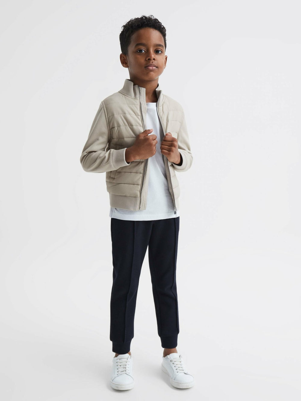 Children & Baby 3-9 yrs Funnel Neck Quilted Hybrid Jacket in Stone