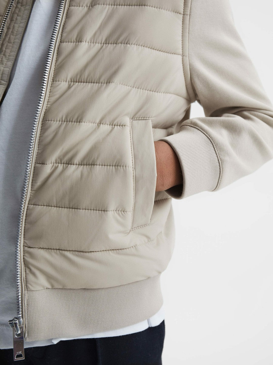 Children & Baby 3-9 yrs Funnel Neck Quilted Hybrid Jacket in Stone