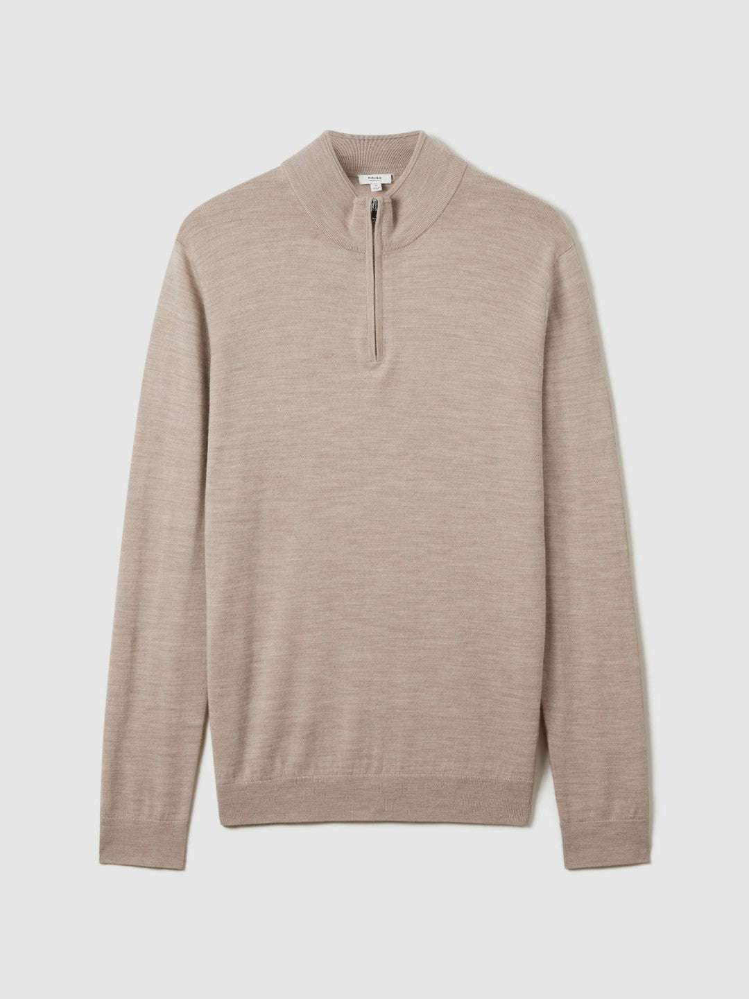 Men Merino Wool Half-Zip Jumper in Wheat Melange
