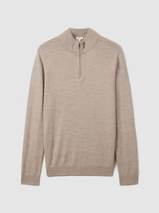Men Merino Wool Half-Zip Jumper in Wheat Melange