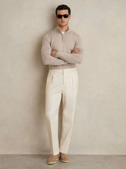 Men Merino Wool Half-Zip Jumper in Wheat Melange