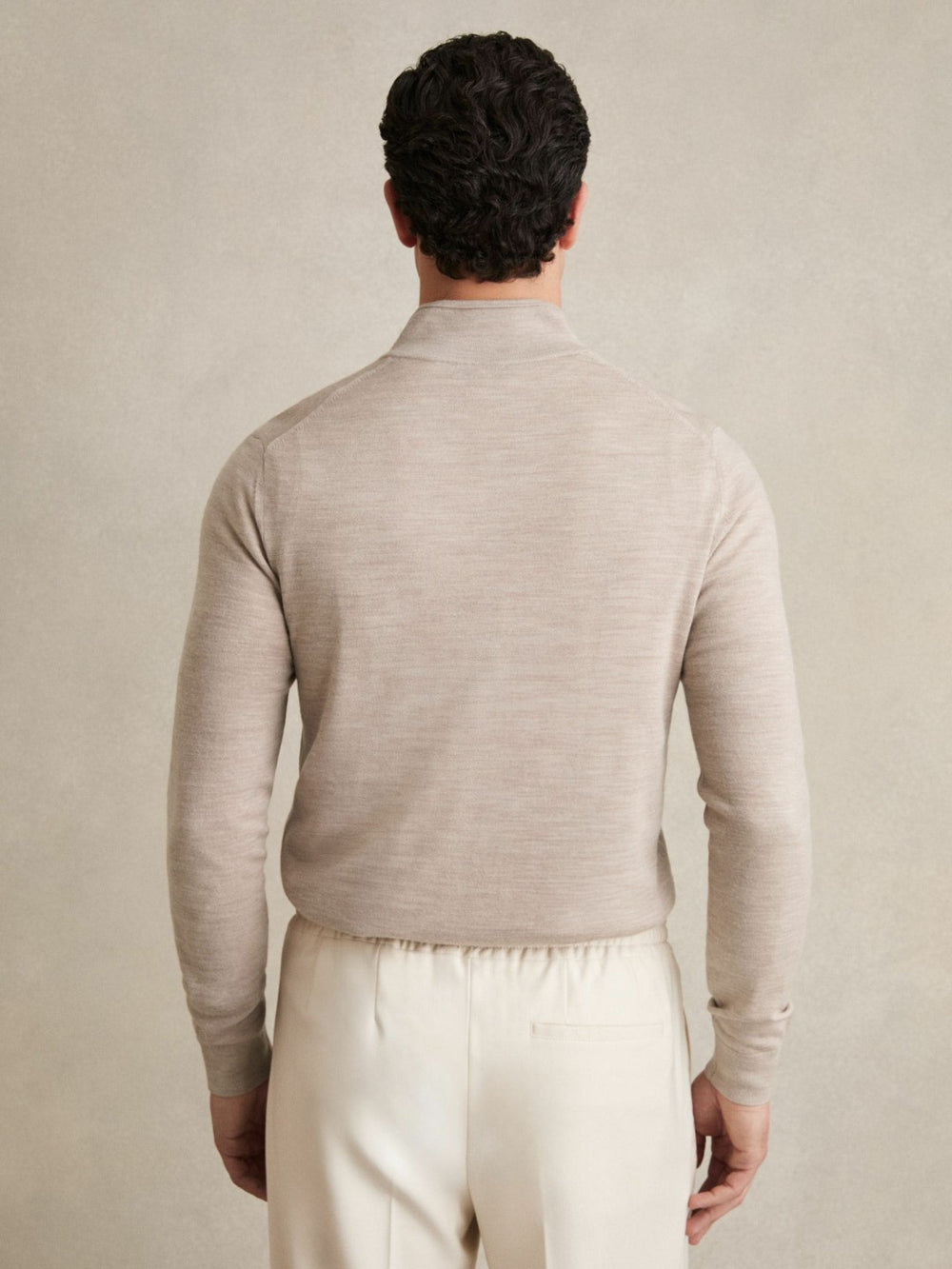 Men Merino Wool Half-Zip Jumper in Wheat Melange