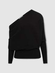 Women Asymmetric Draped Knitted Jumper in Black