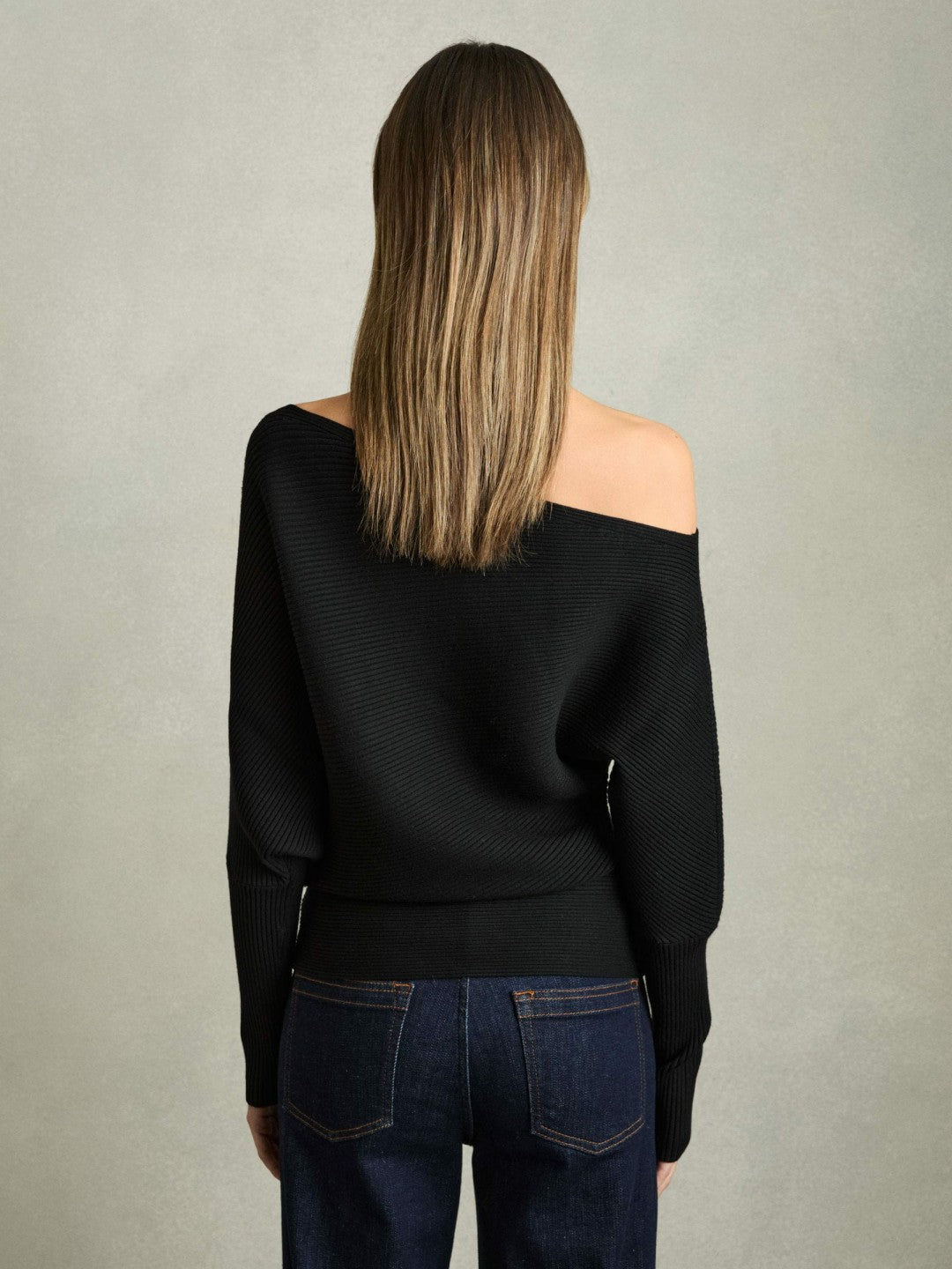 Women Asymmetric Draped Knitted Jumper in Black