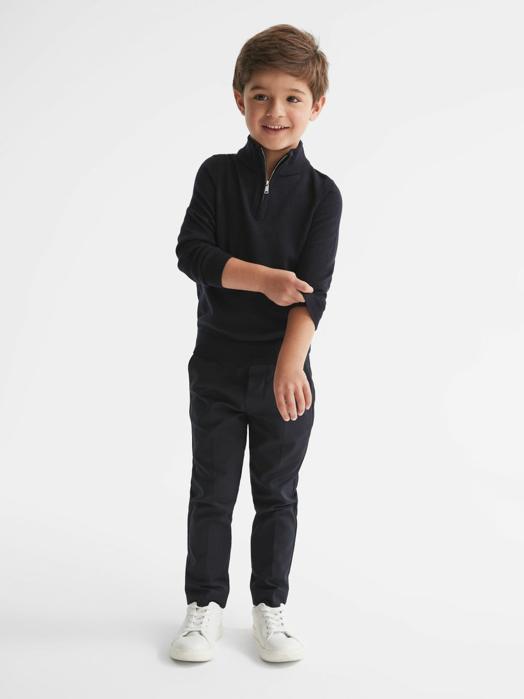 Children & Baby 3-9 yrs Merino Wool Zip-Neck Jumper in Navy