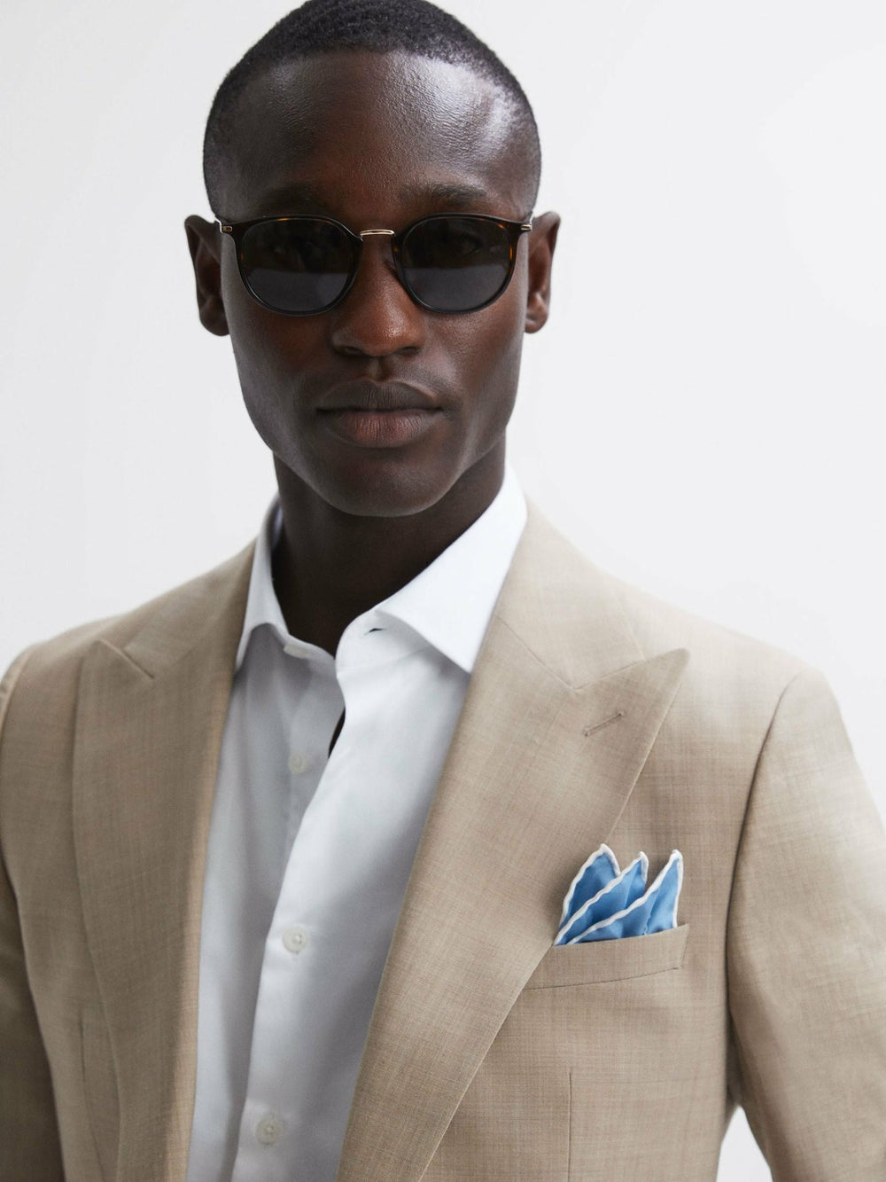 Men Plain Silk Pocket Square in Soft Blue