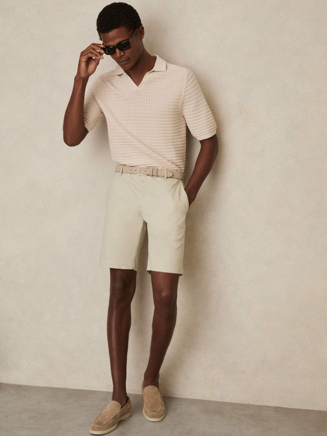 Men Cotton Chino Shorts With Stretch in Stone