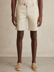 Men Cotton Chino Shorts With Stretch in Stone