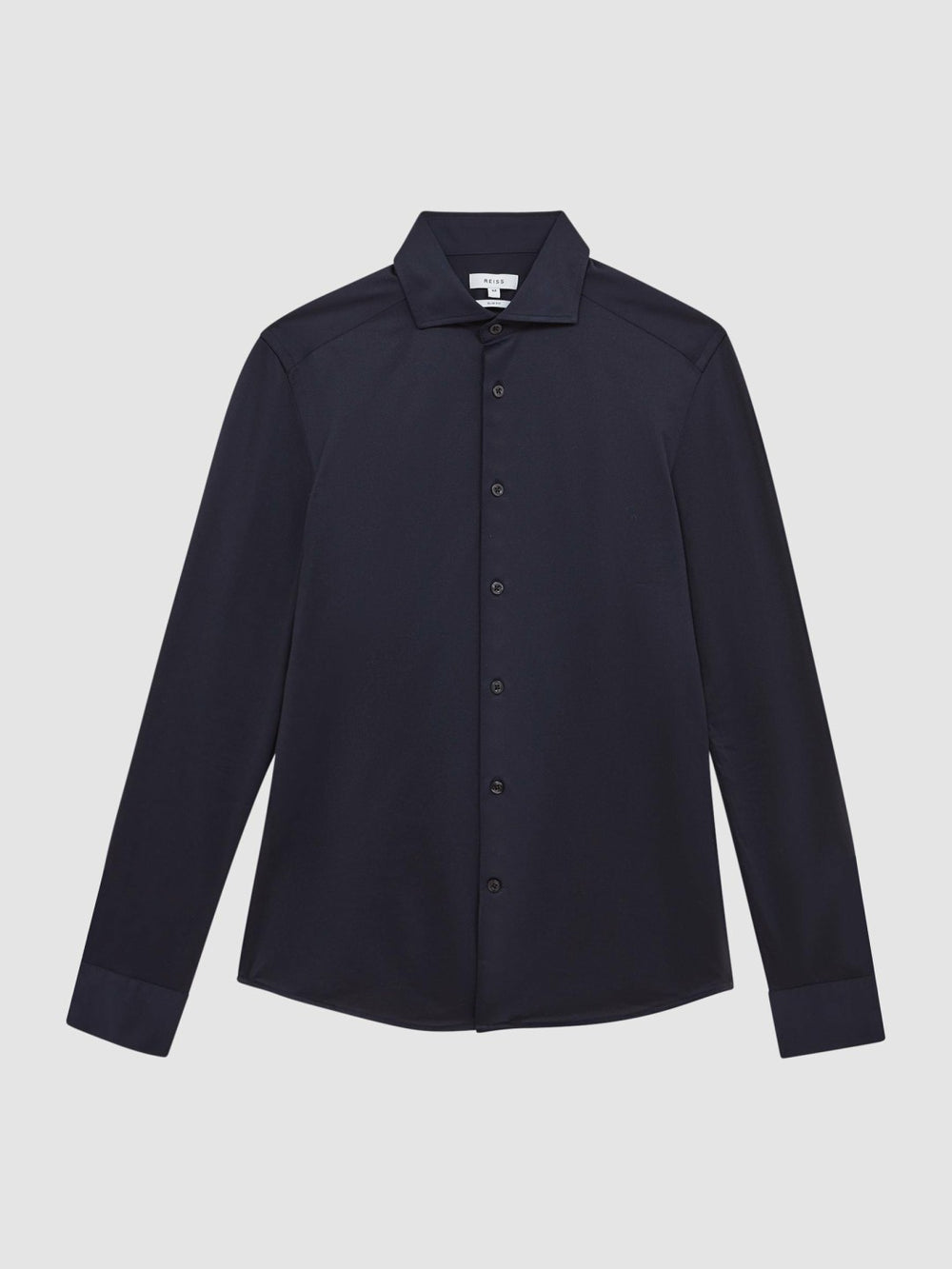 Men Cotton-Blend Jersey Cutaway-Collar Shirt in Navy