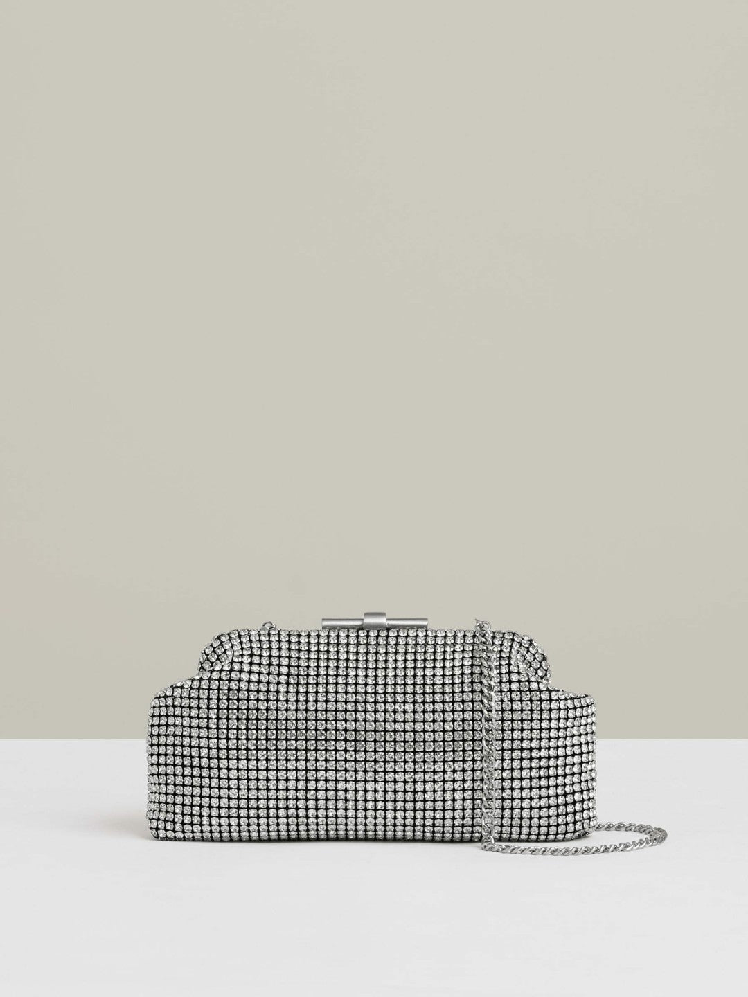 Women Embellished Clutch Bag in Silver