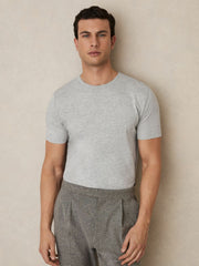 Men Cotton Crew Neck T-Shirt in Grey Marl