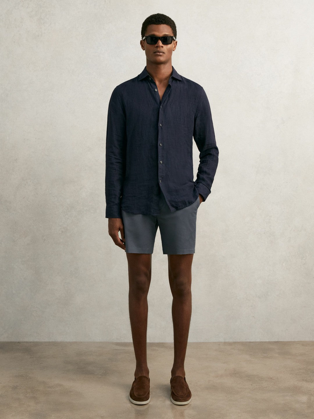 Men Short Length Casual Chino Shorts in Airforce Blue