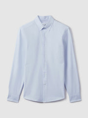 Men Slim-Fit Button-Down Collar Cotton Oxford Shirt in Soft Blue