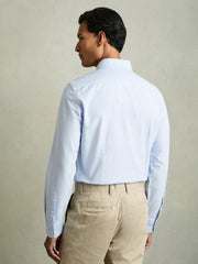 Men Slim-Fit Button-Down Collar Cotton Oxford Shirt in Soft Blue