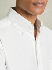 Men Slim-Fit Button-Down Collar Cotton Oxford Shirt in White