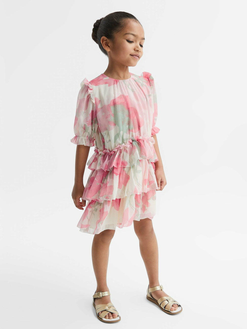 Children & Baby 4-9 yrs Printed Tiered Dress in Pink Print