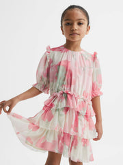 Children & Baby 4-9 yrs Printed Tiered Dress in Pink Print