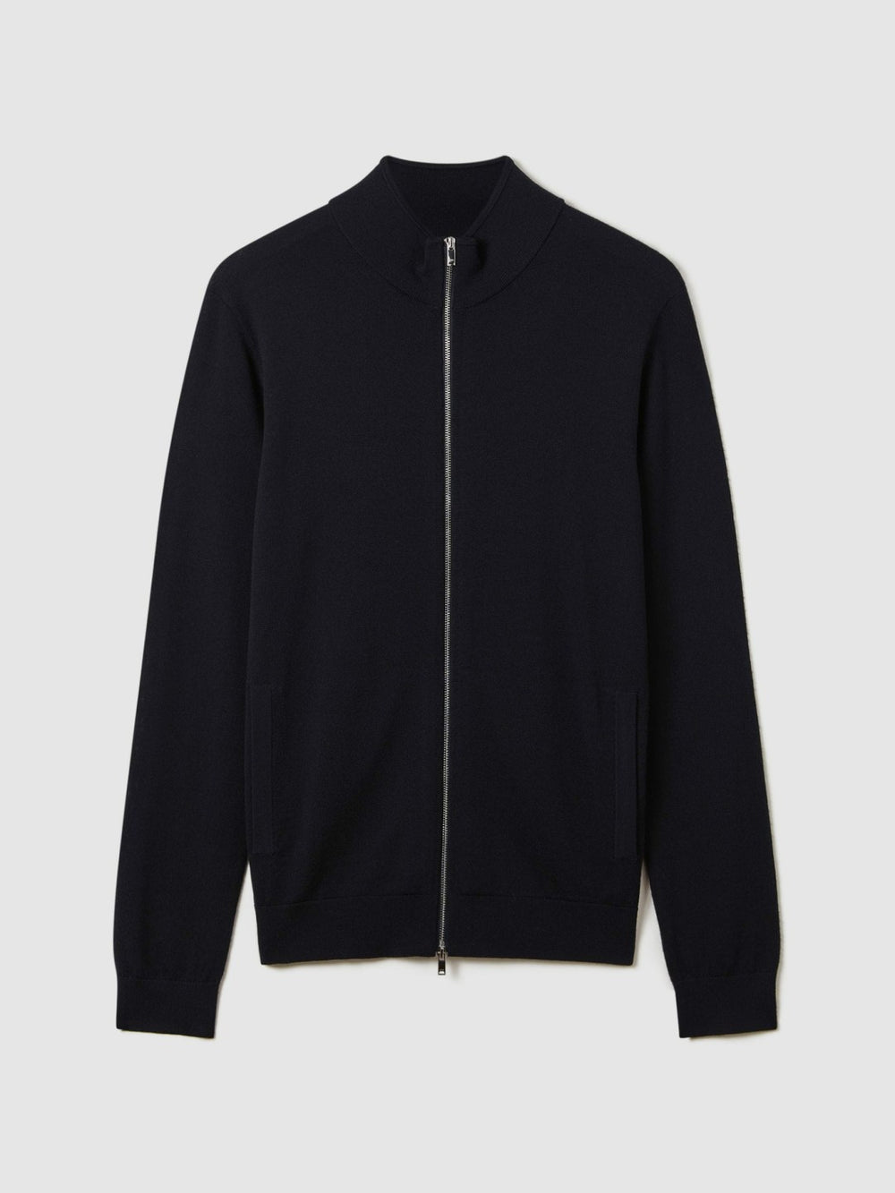 Men Merino Wool Zip-Through Cardigan in Navy