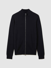 Men Merino Wool Zip-Through Cardigan in Navy