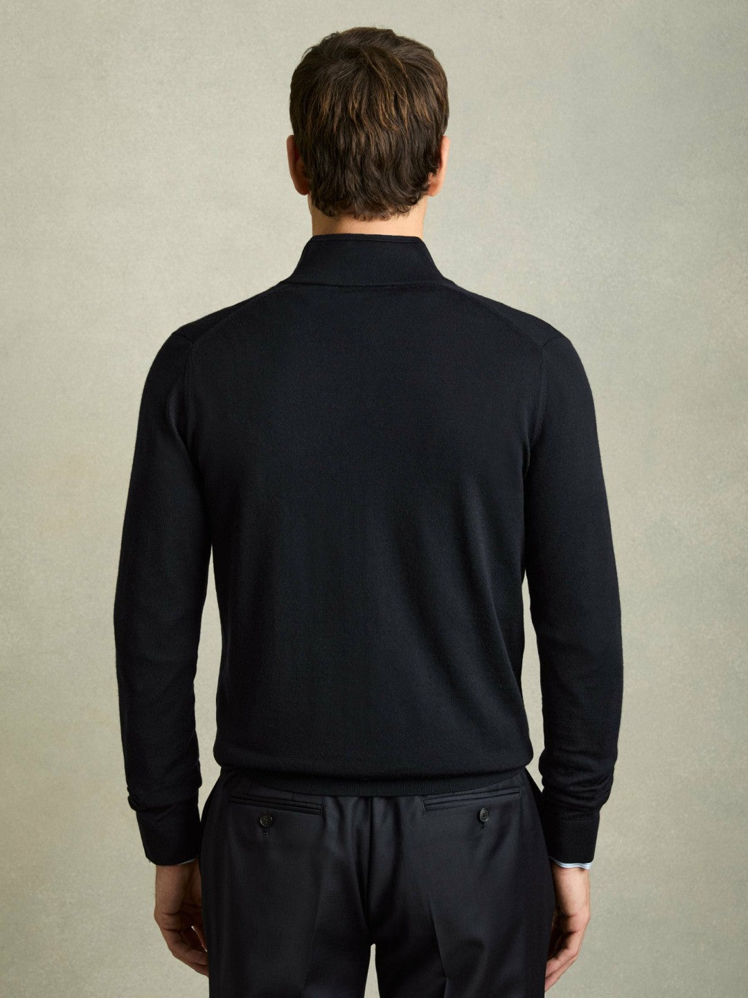 Men Merino Wool Zip-Through Cardigan in Navy