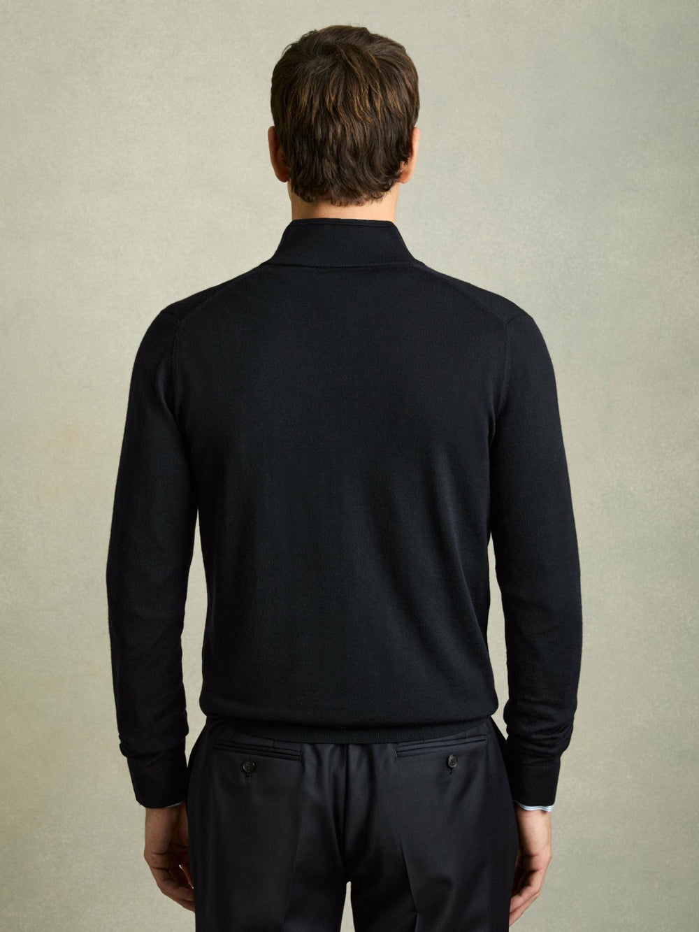 Men Merino Wool Zip-Through Cardigan in Navy