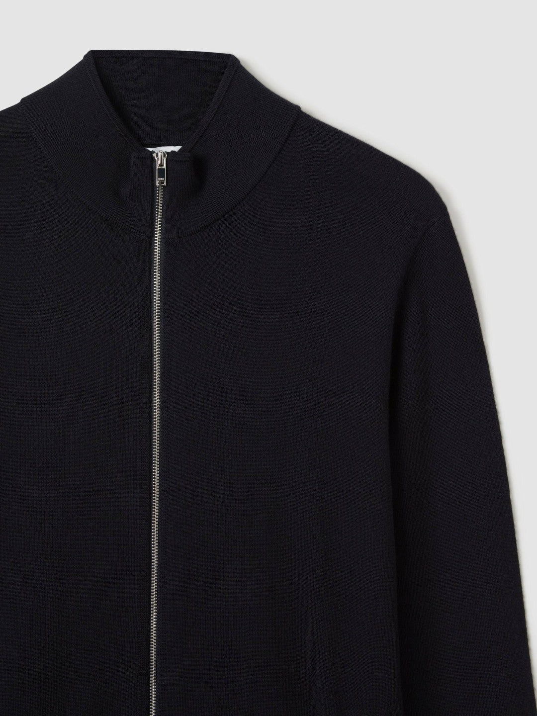 Men Merino Wool Zip-Through Cardigan in Navy