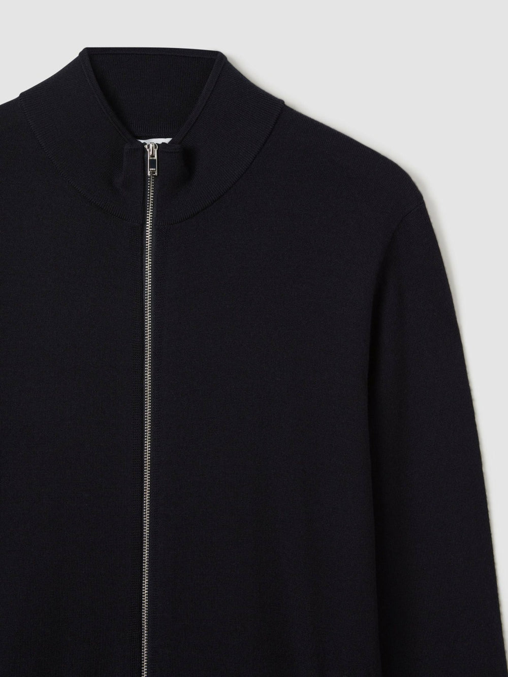 Men Merino Wool Zip-Through Cardigan in Navy
