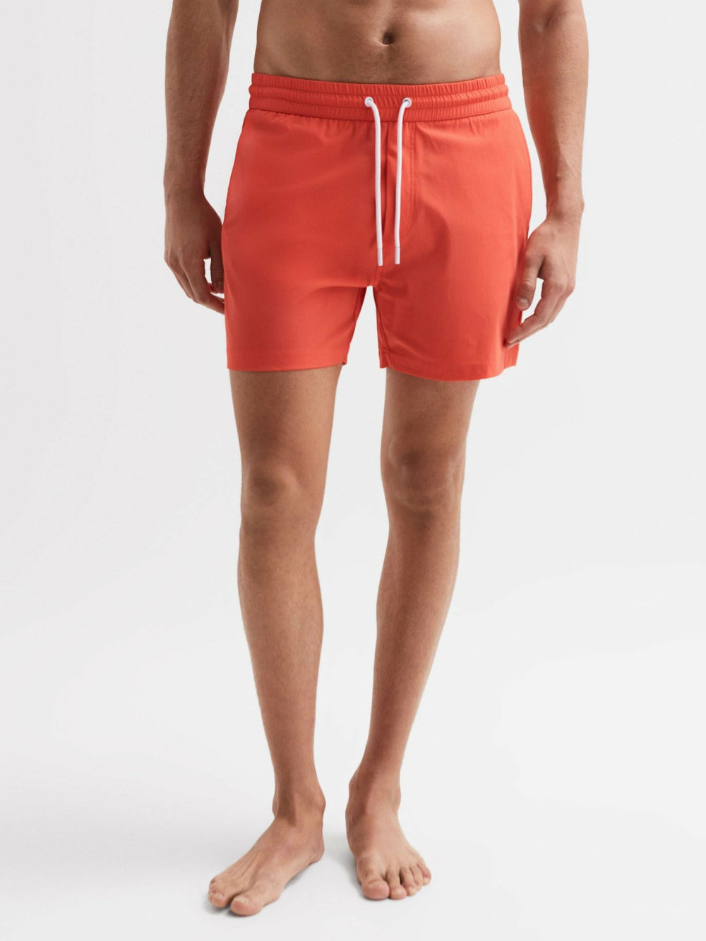 Men Plain Drawstring Swim Shorts in Bright Orange