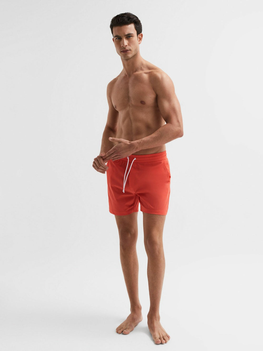 Men Plain Drawstring Swim Shorts in Bright Orange