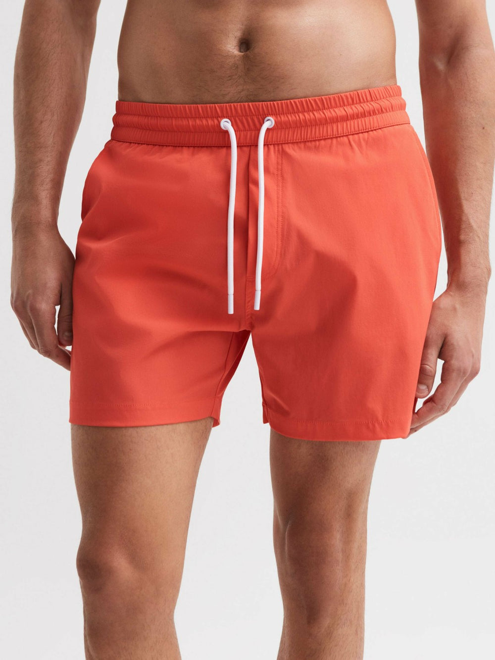 Men Plain Drawstring Swim Shorts in Bright Orange