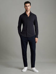 Men Regular Fit Button-Through Travel Shirt in Navy