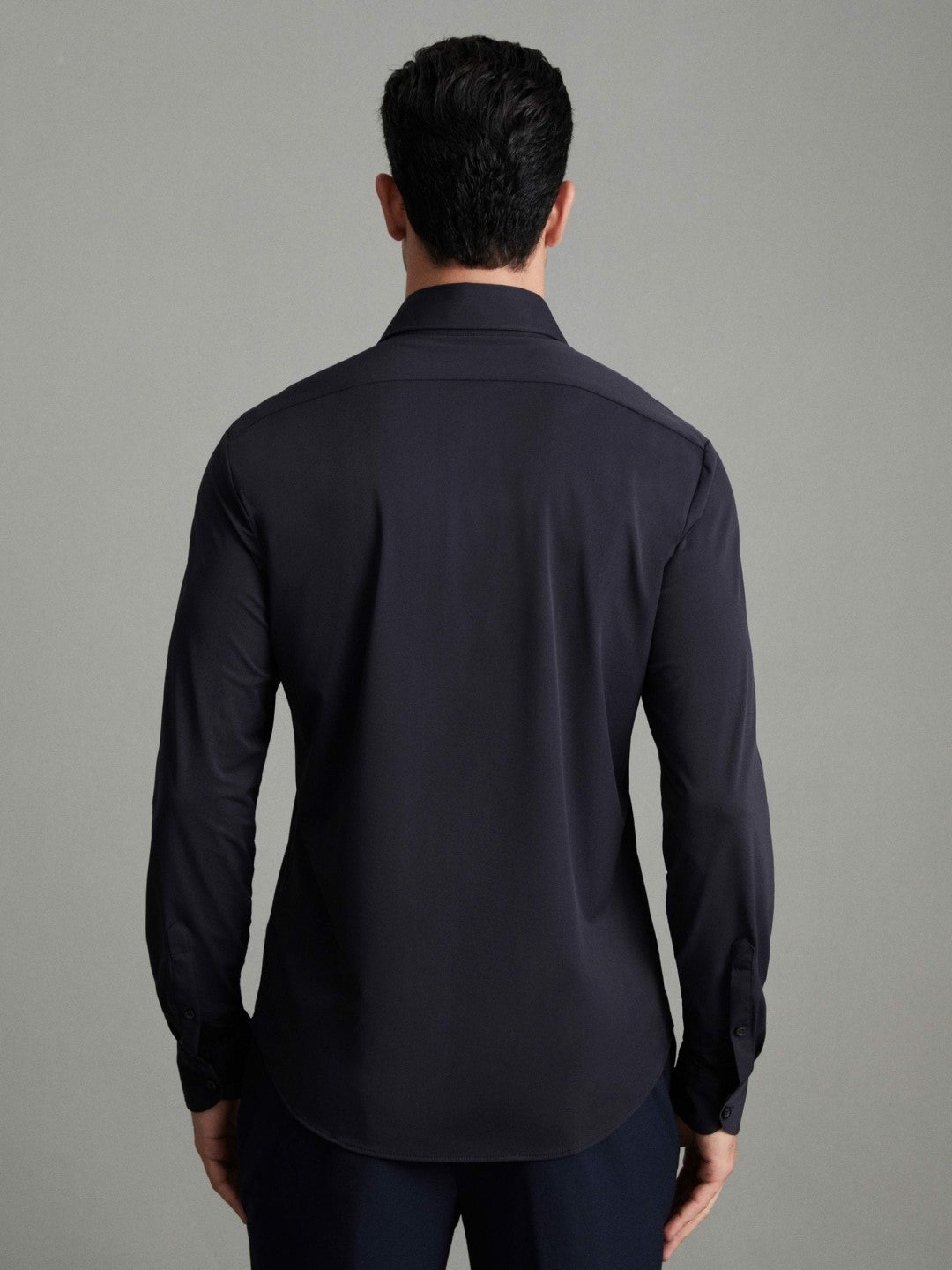 Men Regular Fit Button-Through Travel Shirt in Navy