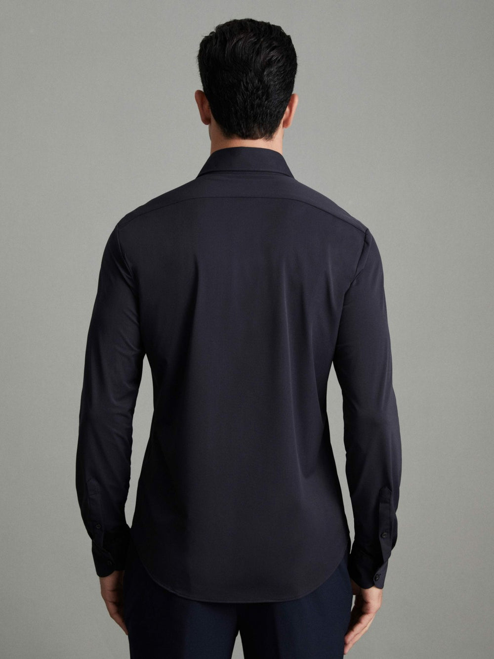 Men Regular Fit Button-Through Travel Shirt in Navy