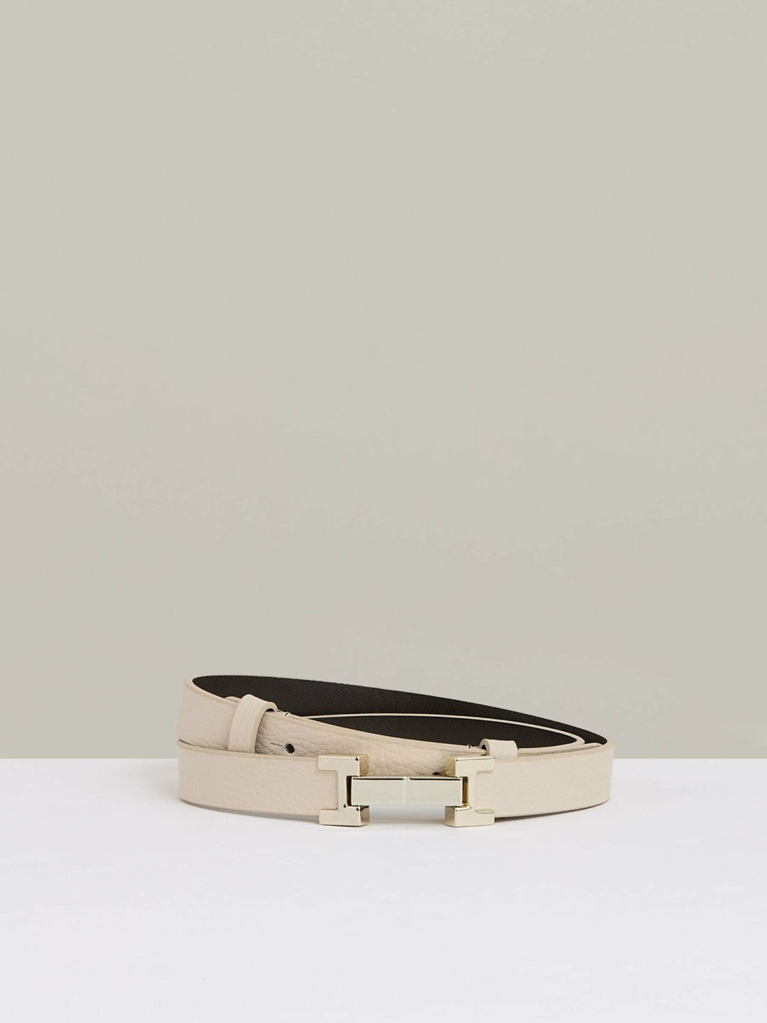 Women Leather Square Hinge Belt in Stone