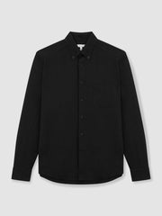 Men Slim-Fit Button-Down Collar Cotton Oxford Shirt in Black
