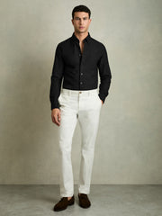 Men Slim-Fit Button-Down Collar Cotton Oxford Shirt in Black