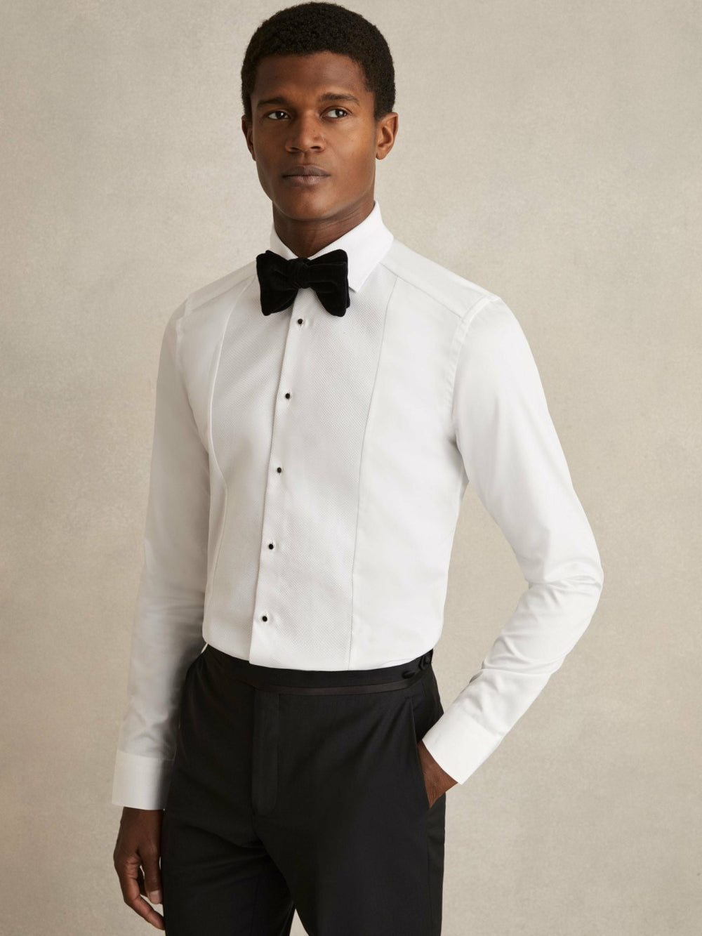 Men Slim Fit Cotton Marcella Tuxedo Shirt in White