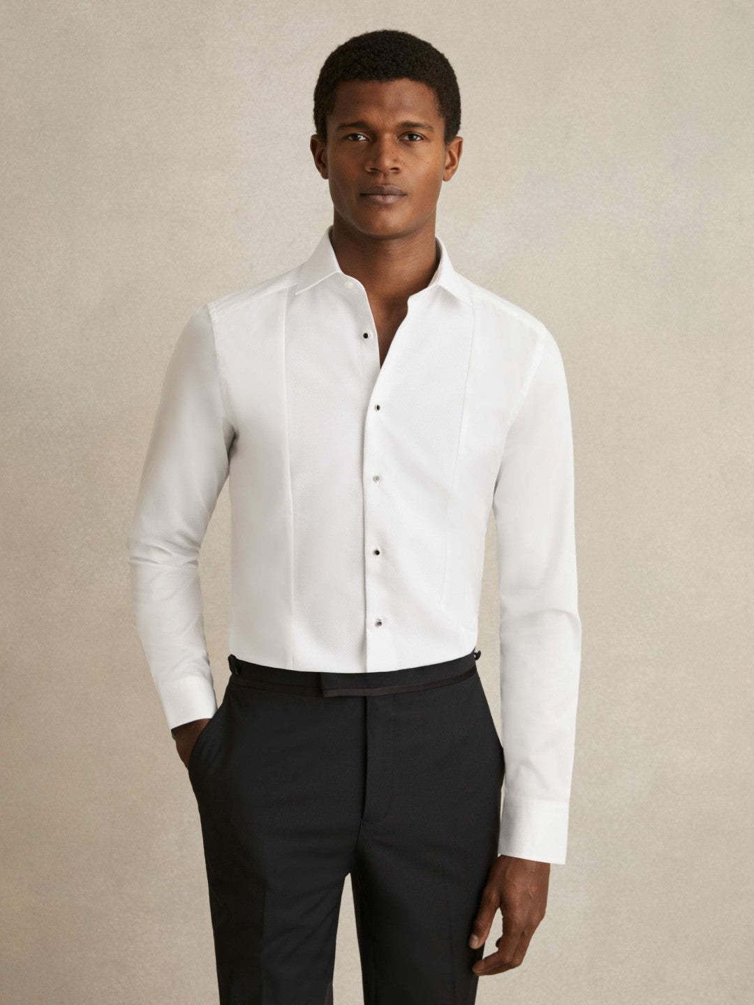 Men Slim Fit Cotton Marcella Tuxedo Shirt in White
