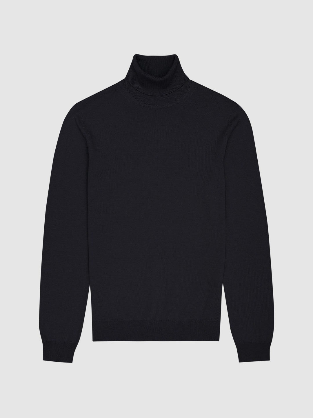Men Slim Fit Merino Wool Roll Neck Jumper in Navy