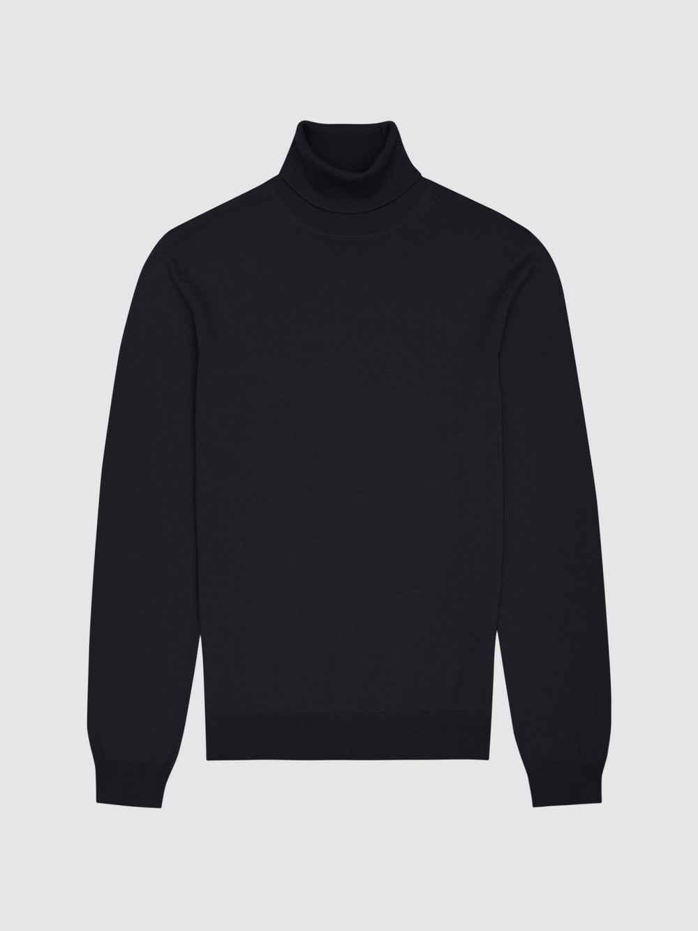 Men Slim Fit Merino Wool Roll Neck Jumper in Navy