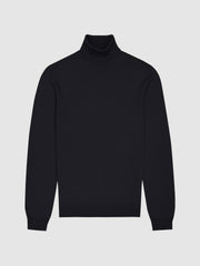 Men Slim Fit Merino Wool Roll Neck Jumper in Navy